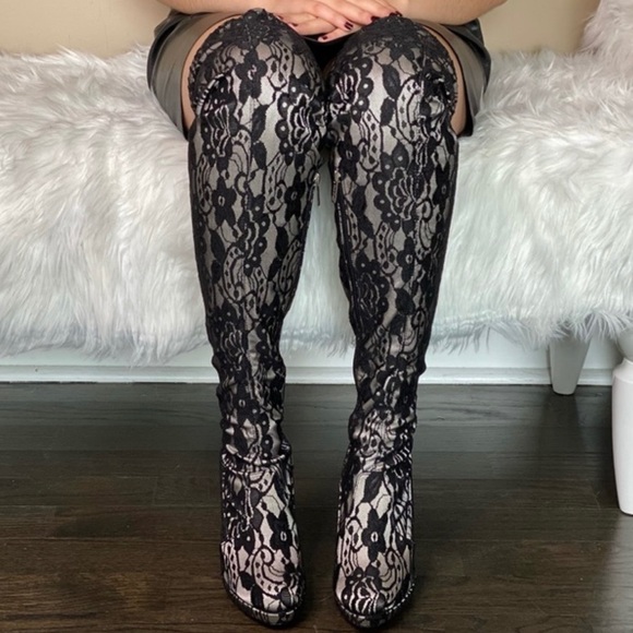 COLIN STUART NUDE LACE OVER THE KNEE BOOTS - Picture 5 of 16